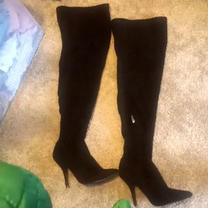 Black suede boots from Fashion Nova
